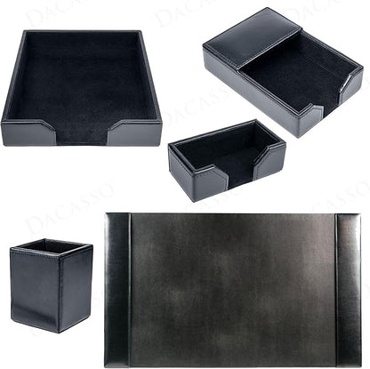 Dacasso Bonded Set Luxury Leather Desk Pad & Desk Organization Essentials, 5 Piece, Black
