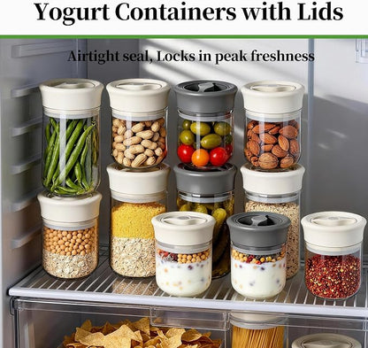 Glass Overnight Oats Containers with Lids - 2 Pack Airtight Food Storage Containers with Twist Lock, Coffee Canister, Leakproof Canning jars Wide Mouth for Chia Pudding & Yogurt, Tea