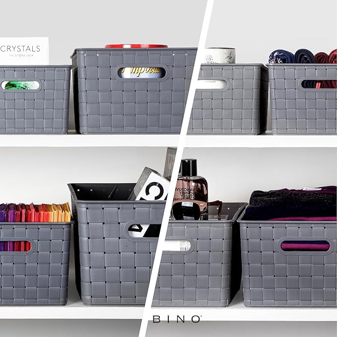 BINO | Plastic Storage Baskets Large - Grey | THE STABLE COLLECTION | Multi-Use Storage | Rectangular Cabinet Organizer | Baskets For Organizing with Handles | Home Office Organization and Storage
