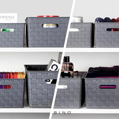 BINO | Plastic Storage Baskets Medium - Grey | THE STABLE COLLECTION | Multi-Use Storage | Rectangular Cabinet Organizer | Baskets For Organizing with Handles | Home Office Organization and Storage