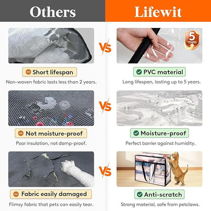 Lifewit 4 Pack Clear Clothes Storage Bags, 40L Plastic Blanket Storage Bag, Vinyl Foldable Moving Bags with Zipper, Closet Organizers and Storage Containers for Bedding, Duvet, Comforter