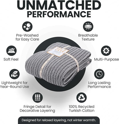 Gold Case Throw Blanket for Bed - 100% Recycled Turkish Cotton Blanket - Vintage Lightweight Soft Throw Blankets for Bed & Living Room - Twin Size Cozy Blankets - 71x90 - Black