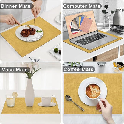 Homaxy Faux Leather Heat Resistant Placemats for Dining Table Set of 6, Waterproof Wipeable Washable PU Table Mats, Easy to Clean Anti-Slip Place Mats, 11.8" x 17", Yellow