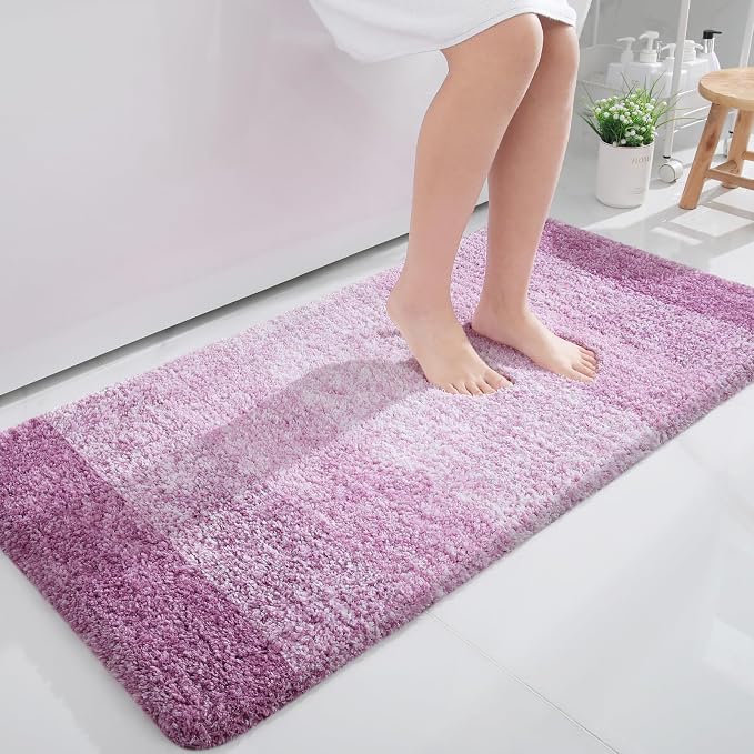 OLANLY Bathroom Runner Rugs Mat 44x24, Extra Soft Absorbent Microfiber Bath Rugs, Rubber Backing, Quick Dry, Long Bath Mats for Bathroom, Tub and Shower, Home Decor Accessories, Pinkish-Purple
