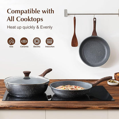 SENSARTE Nonstick Frying Pan Skillet, 12 Inch Omelette Pan with Swiss Granite Coating, Healthy Induction Cookware Chef's Pan, PFOA Free