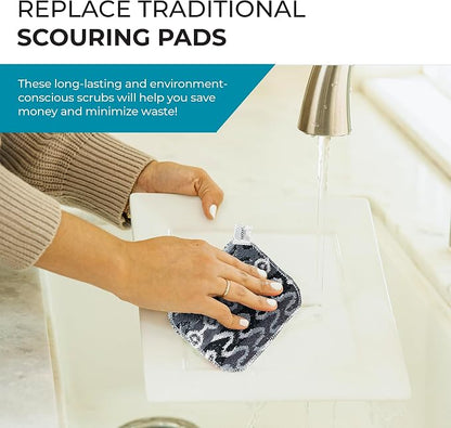 Skoy Scrub, 8-Pack Reusable, Non-Scratching Dish Scrubber for Kitchen and Household Cleaning, Planet-Friendly, Dishwasher Safe Soft Scrub, Monochromatic Colors