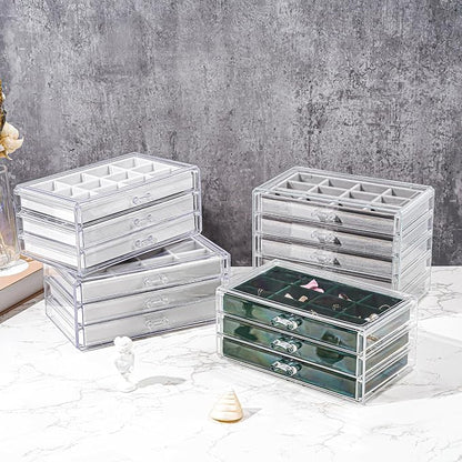 ProCase Earring Holder Organizer Jewelry Box with 3 Drawers, Acrylic Clear Earring Case with Adjustable Velvet Trays for Women - Emerald, 3 Layers