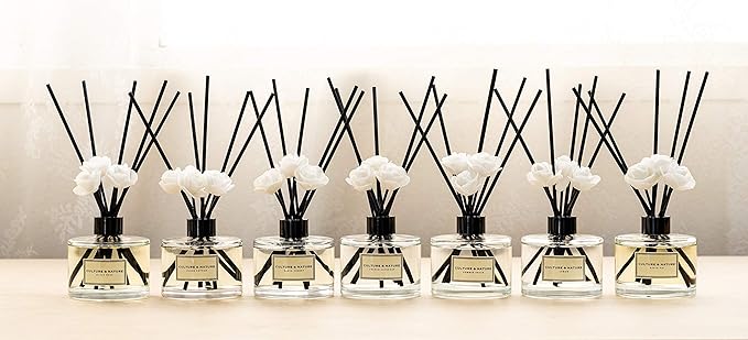 CULTURE & NATURE Reed Diffuser Set 6.7oz (200ml) Vanilla Scented Diffuser with Sticks Home Fragrance Reed Diffuser for Bathroom Shelf Decor