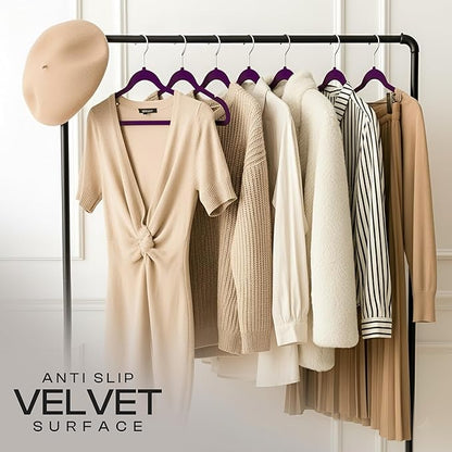 Utopia Home Velvet Hangers 50 Pack - Non-Slip Suit Hangers with 360 Degree Rotatable Hook - for Pants, Coats, Shirts & More (Purple)