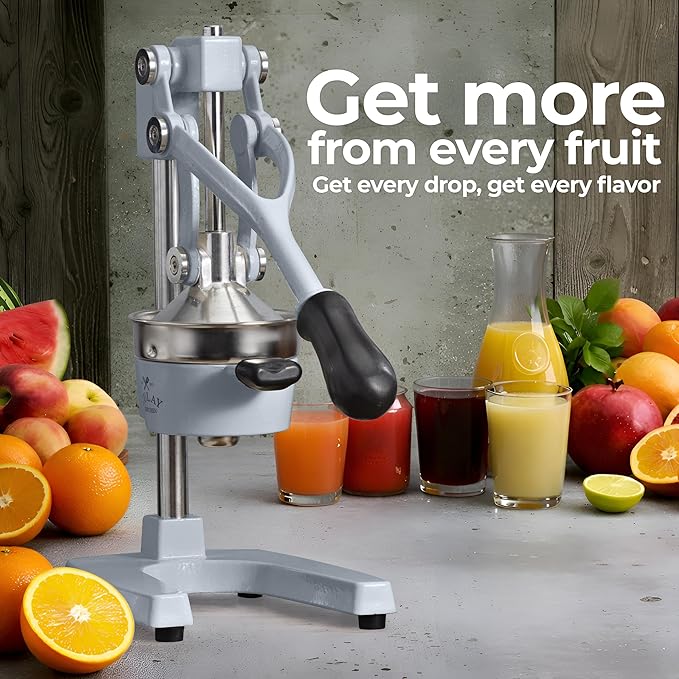 Zulay Kitchen Cast Iron Juicer - Heavy Duty Manual Juicer with Detachable Strainers for Easy Cleaning, Orange Juice Press for Citrus Fruits, Perfect for Bartenders, Juice Lovers & Health Enthusiasts