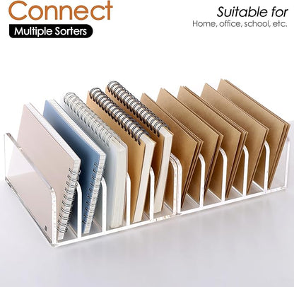 SANRUI Acrylic Desk Organizer, 5 Compartments Mail Organizer,Small File Holders Letter Organizer,Clear Office Organization,Multifunction Sorter Envelope Rack for Office,Home, School