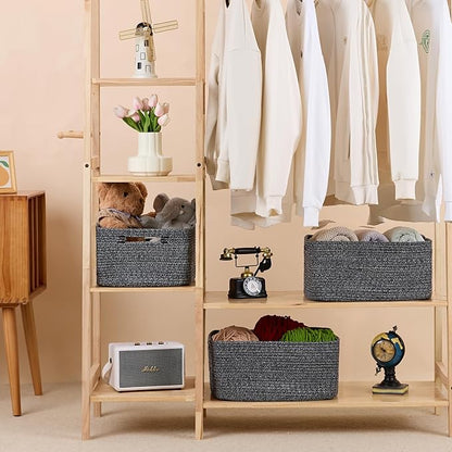 MiniArk Large Storage Baskets for Shelves, Closet Organizers Bins for Clothes Blanket Towels, Baby Nursery, Toy Baskets Box, Woven Rope Baskets, 17 x 13 x 7.5”, 3 Packs Dark Gray