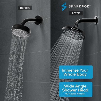 SparkPod Rain Shower Head, 8 Inch Square | High Pressure Shower Heads, 90 Nozzle (Touch-to-Clean), Adjustable Showerhead, No-tool Universal Connection