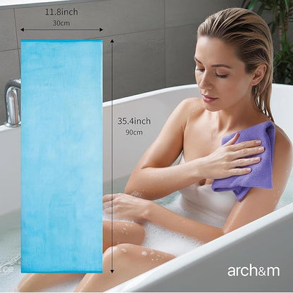 ARCH&M Exfoliating Washcloth & Shower Towel, Blue, 3 Pack | Japanese Washcloth, Textured Nylon, Deep Exfoliation, Improved Circulation, Daily Use, Glowing Silky-Smooth Skin