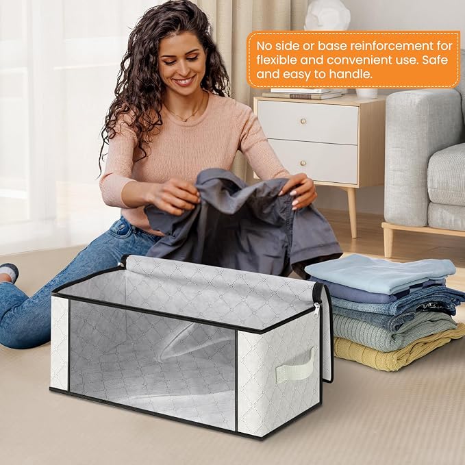 Fab totes 35L Closet Organizers and Storage, Foldable Under Bed Storage Containers, Storage bags for Organizing Bedroom, Closet, Clothing,Organization with Handle (8 Pack,Ivory)