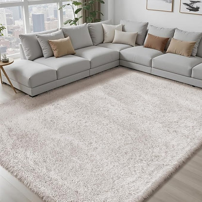 Area Rug for Living Room Bedroom: 9x12 White Soft Fluffy Shag Upgrade Non-Slip High Pile Carpet Large Fuzzy Plush Indoor Floor Decor Shaggy Rug for Kid Boys Girls Dorms Playroom Nursery Modern Home