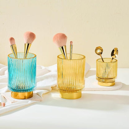 Makeup Brush Holder Organizer,Toothbrush Holders,Desk Pen Pencil Holder,Multifunctional Vintage Glass Brush Cup(A3-23-US)
