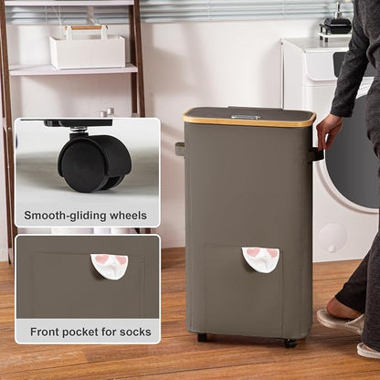 Vincona Laundry Basket with Wheels, Tall Dirty Clothes Hamper on Wheels, Rolling Laundry Hamper with lid for Dorm, Bedroom and Bathroom