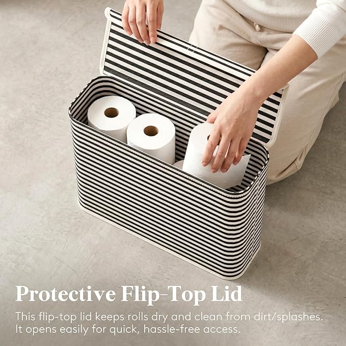Lifewit 22L Toilet Paper Storage Holder for 9 to 12 Rolls, Foldable Fabric Toilet Paper Basket with Lid, Freestanding Bathroom Tissue Storage and Organization for TP, Towels and Toiletries, Black