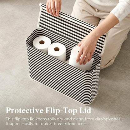 Lifewit 22L Toilet Paper Storage Holder for 9 to 12 Rolls, Foldable Fabric Toilet Paper Basket with Lid, Freestanding Bathroom Tissue Storage and Organization for TP, Towels and Toiletries, Black