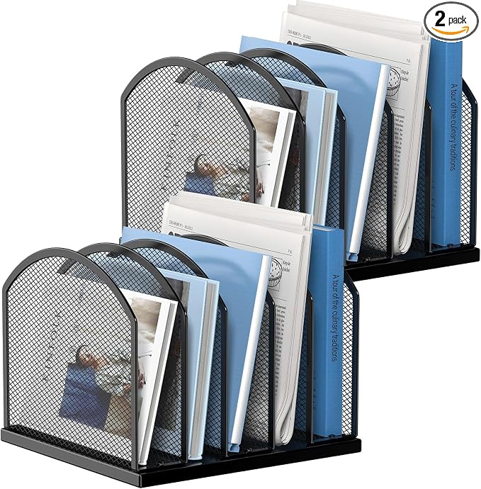 Gawerk 5-Section Vertical Desktop Organizer, 5-Section Mesh File Folder Stand Sorter for Office Home Classroom Organization (2, Black)