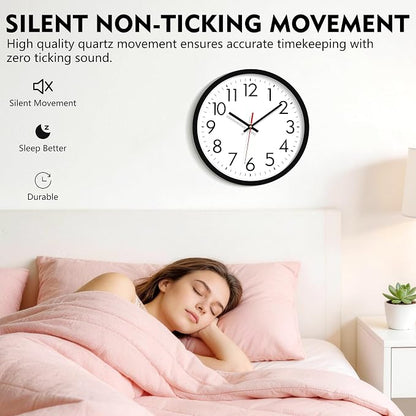 Lumuasky Wall Clock Silent Non-Ticking 12 Inch Quartz Battery Operated Round Analog Wall Clock with Easy to Read Large Numbers for Classroom,School, Office, Living Room, Bedroom,Kitchen