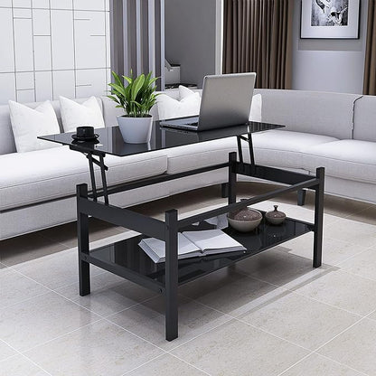 Lift Top Coffee Table, Small Rising Wooden Center Tables with Storage Shelf and Hidden Compartment, Multi-Purpose Center Table for Living Room, Home Small Space