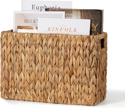 BROWNLILY Hand-Woven Magazine Holder, Natural Water Hyacinth Magazine Wicker Basket, Magazine Storage Floor Rustic Home Decor for Living Room, Bedroom
