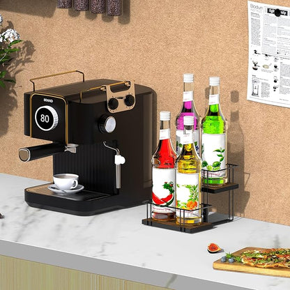 Alyoen Coffee Syrup Rack Organizer, 4 Bottles Syrup Holder Stand for Coffee Bar, Small Coffee Bar Organizer Shelf, Coffee Station Organizer for Countertop Wine, Liquor