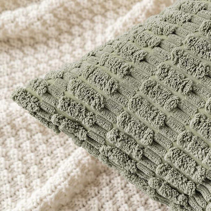 MIULEE Pack of 2 Corduroy Decorative Throw Pillow Covers 20x20 Inch Soft Boho Striped Pillow Covers Modern Farmhouse Home Decor for Summer Sofa Living Room Couch Bed Light Olive Green