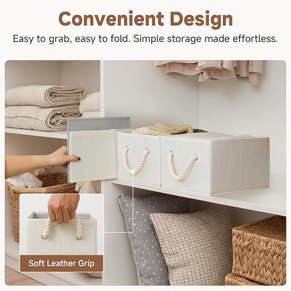 StorageWorks Storage Baskets for Shelves, Foldable Fabric Closet Storage Bins with Handles, Fabric Storage Bins Clothes Organizer, Beige, White & Ivory, 3-Pack, Small