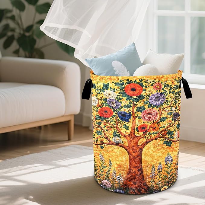 Tree Laundry Basket Waterproof Laundry Hamper Foldable Laundry Bag with Handles for Bedroom, Bathroom, Office, Clothes Storage