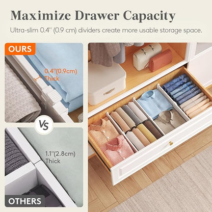 Lifewit 5" High 5 Pack Drawer Dividers, 11.5"-18.5" Adjustable Deep Drawer Organizer Clothes, Expandable White Plastic Separators for Dresser, Kitchen, Cabinet, Nursery, Office Organization & Storage
