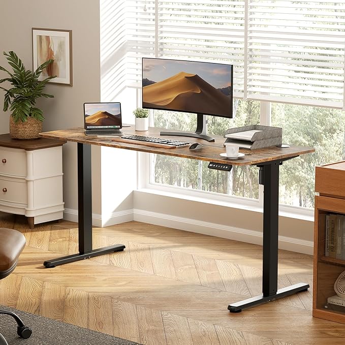 40" Electric Standing Desk Adjustable Height, Ergonomic Sit Stand Computer Desk for Home Office, Sturdy Motorized Workstation with Memory Controller & Timer, Brown