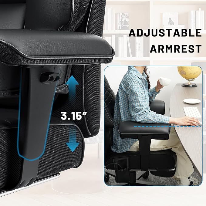 HOFFREE Big and Tall Office Chair 500lbs for Heavy People Executive Office Desk Chair with Wide Seat PU Leather Computer Chair with Adjustable Lumbar Support Black