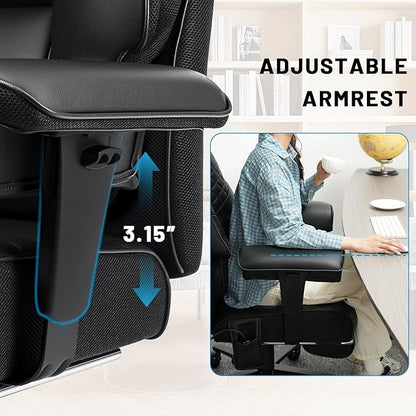 HOFFREE Big and Tall Office Chair 500lbs for Heavy People Executive Office Desk Chair with Wide Seat PU Leather Computer Chair with Adjustable Lumbar Support Black