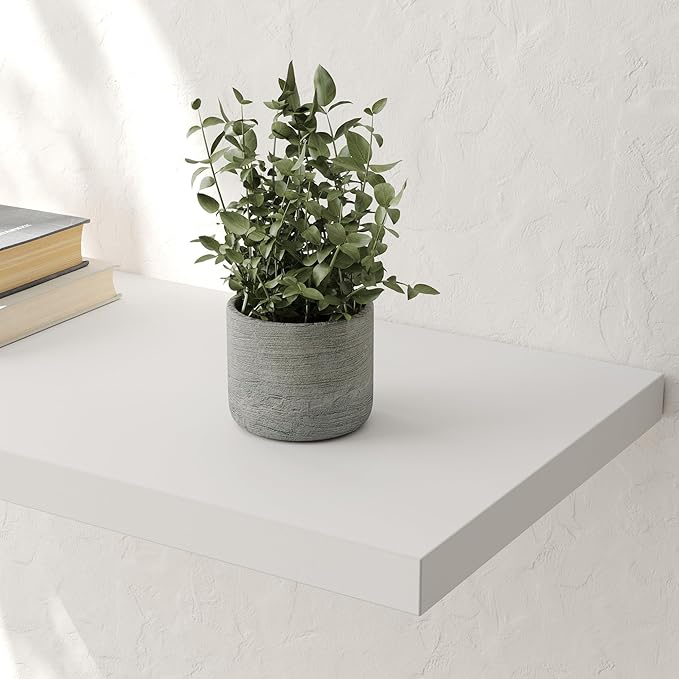 JPND Wall Shelf Set of 3, White Floating Shelves 24 in W x 10 in D x 1 in H, Wooden Floating Wall Shelf with Invisible Brackets for Living Room/Bedroom/Bathroom/Kitchen Storage and Decor