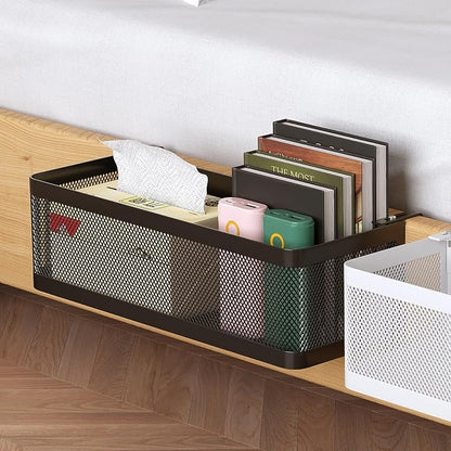 Bedside Caddy Shelf for Bunk Bed, Office Cubicle Walls, Crib Rails, Dorm Bed College Dorm Room Essentials Bed Shelf for Cell Phone Headphone Magazine Snacks (Black, L11in*W4.9in*H3.93in)