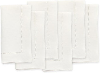 Solino Home Ivory Linen Napkins Set of 6-100% Pure Linen Hemstitch Dinner Napkins 20 x 20 Inch for Spring, Easter - Classic Hemstitch