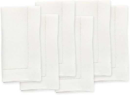Solino Home Ivory Linen Napkins Set of 6-100% Pure Linen Hemstitch Dinner Napkins 20 x 20 Inch for Spring, Easter - Classic Hemstitch