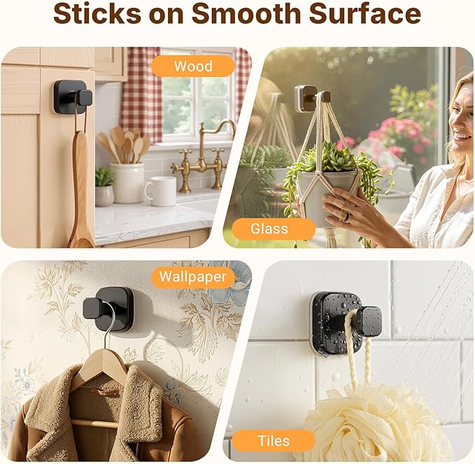 3 PCS Bathroom Hooks for Towels, Suction Cup Hooks for Shower, Door Hooks for Hanging Robe Loofah Removable Wall Hooks for Kitchen Glass Window Black