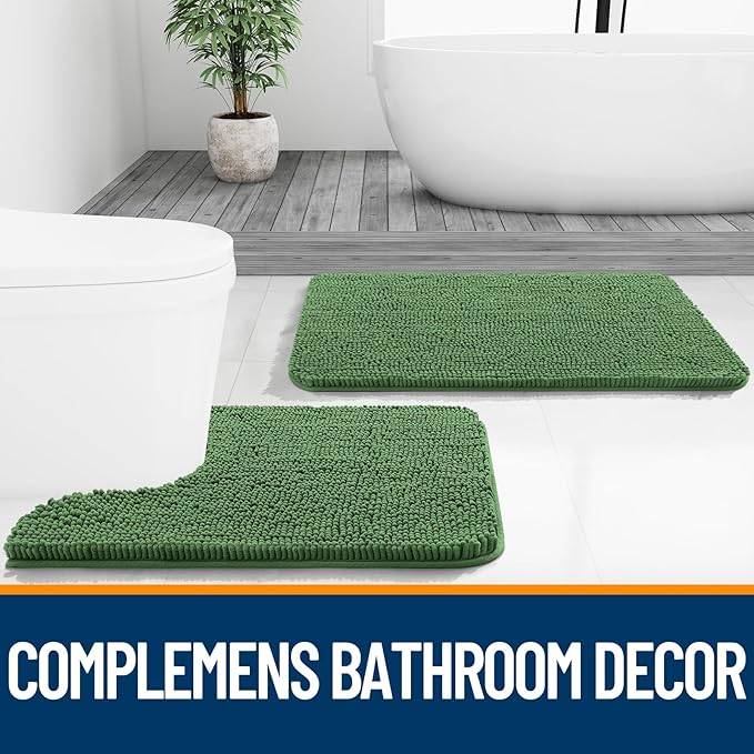 OLANLY Bathroom Rugs 36x24, Extra Soft Absorbent Chenille Bath Rugs, Rubber Backing Quick Dry, Machine Washable Bath Mats for Bathroom Floor, Tub and Shower, Home Decor Accessories, Olive Green