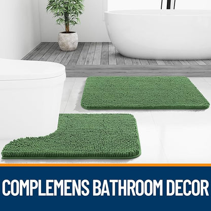OLANLY Bathroom Rugs 36x24, Extra Soft Absorbent Chenille Bath Rugs, Rubber Backing Quick Dry, Machine Washable Bath Mats for Bathroom Floor, Tub and Shower, Home Decor Accessories, Olive Green