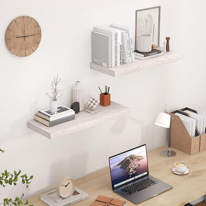 Fun Memories Floating Shelves 24 Inch Long, 9.3 Inch Deep Floating Shelf for Lving Room, Bedoom, Kitchen, Deep Wall Shelves for Bathroom, 2 Pack Storage Display Shelf for Books, Decors, Brich