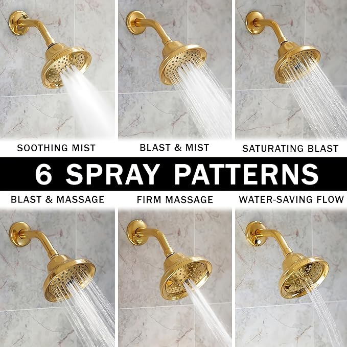 Aqua Elegante Massage Shower Head With Mist - High Pressure Boosting, Adjustable Massaging Rainfall Showerhead For Low Flow Showers With Water Saving Nozzles - 1.8 GPM - Polished Brass