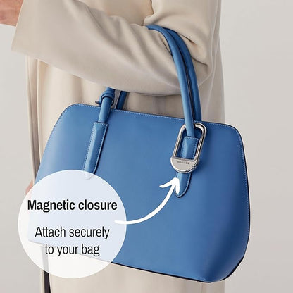 FLIP Bag Hook - Newly Redesigned. Portable Purse Hanger for Table with Magnetic Closure - Now Holds up to 50 lbs. Valentine's Gifts for Women (Silver)