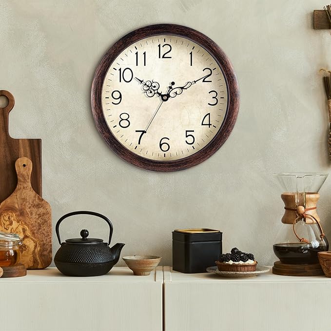 KECYET Wall Clock 14 Inch Vintage Wall Clocks Battery Operated Quartz Silent Non-Ticking Large Retro Rustic Style Decorative for Living Room, Home Office, Bedroom, Dining Room (Bronze)