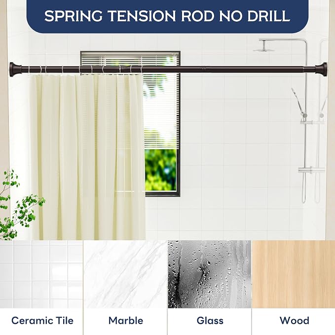 Adjustable Shower Curtain Rod 31-80 Inch, Never Rust Stainless Steel Brown Tension Rod, 1" Heavy Duty No-Drill for Bathroom, Kitchen & Closet