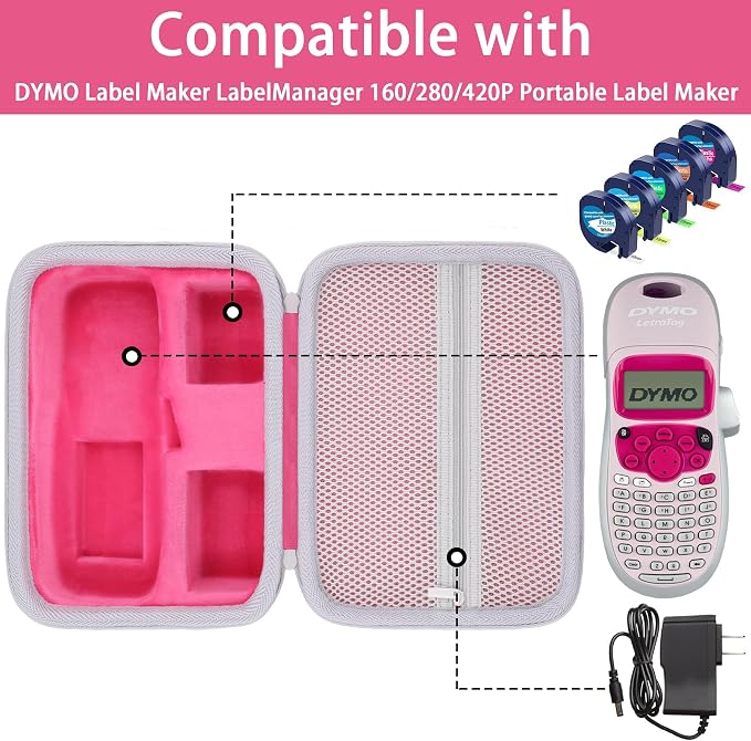 Label Printer Case Compatible with DYMO LetraTag LT-100H/LT-100H Plus Handheld Label Maker(Rose Red Case)