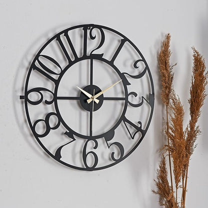 muyika Large Metal Wall Clock | 20 inch Size Silent Battery Operated Large Size Analog Black Wall Clocks | Modern Wall Decor for Living Room Bedroom Kitchen Home Office